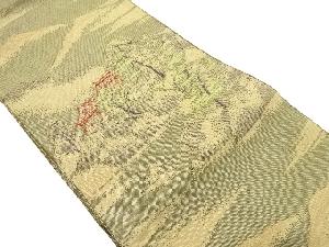 手織り紬　屋敷風景模様織り出し名古屋帯